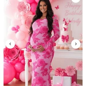Elegant Pink Floral Maternity Gown for Celebrations